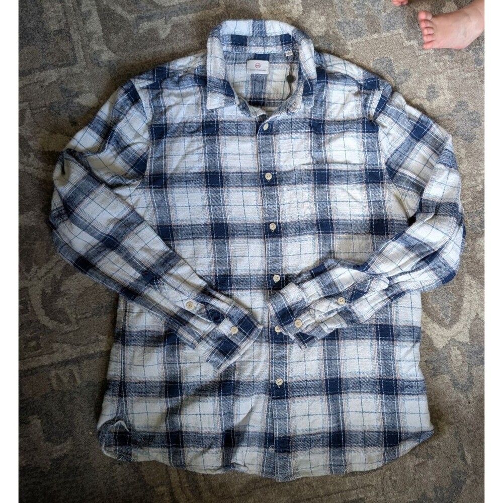 AG Adriano Goldschmied Womens Lg Flannel Long Sleeve Button Down Cotton Blue